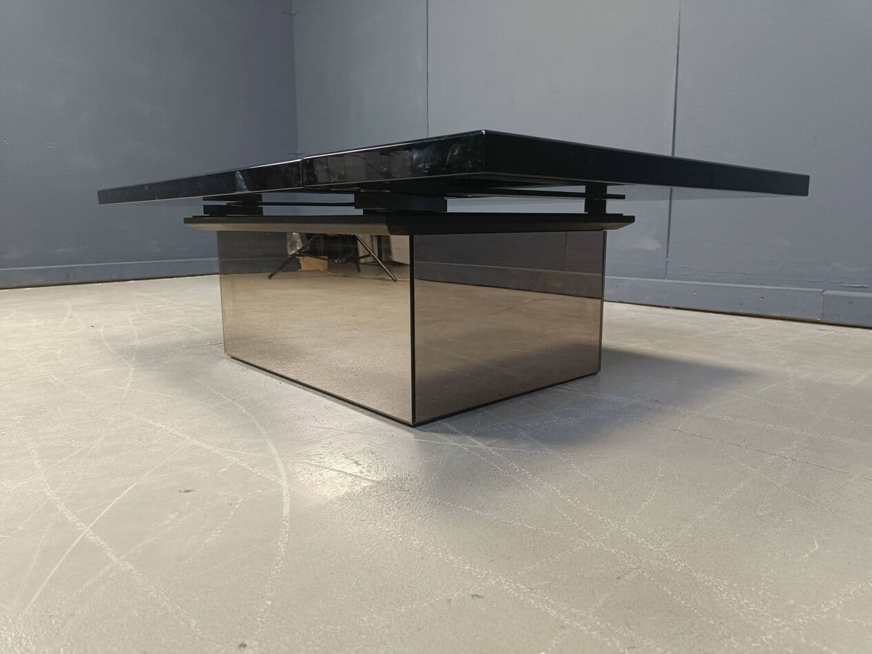 Coffee table, brown burl wood, by P. Michel, France, 1970s. - 272251