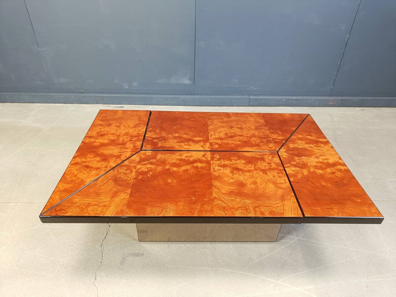 Coffee table, brown burl wood, by P. Michel, France, 1970s. - 272245