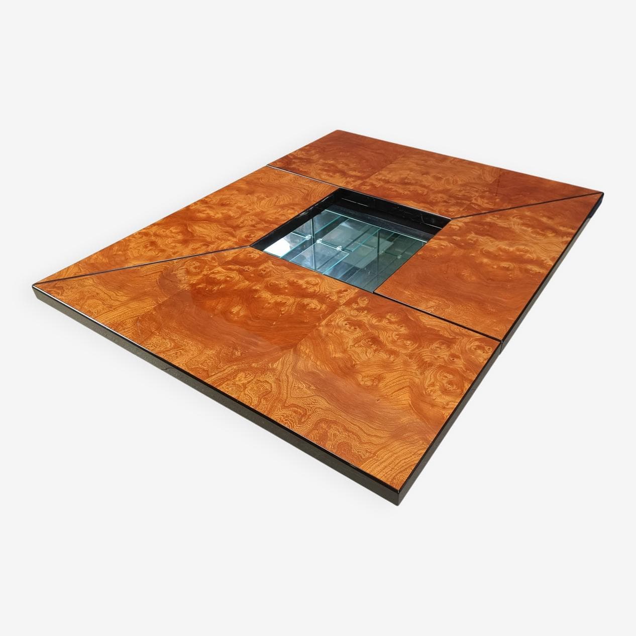 Coffee table, brown burl wood, by P. Michel, France, 1970s. - 272243