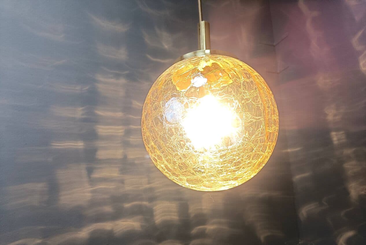 Lampa wisząca kula, złoty, szkło, Niemcy, lata 60. - 272232