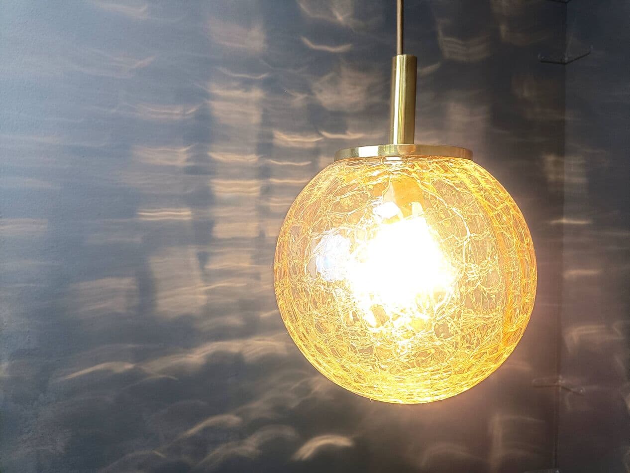 Lampa wisząca kula, złoty, szkło, Niemcy, lata 60. - 272234