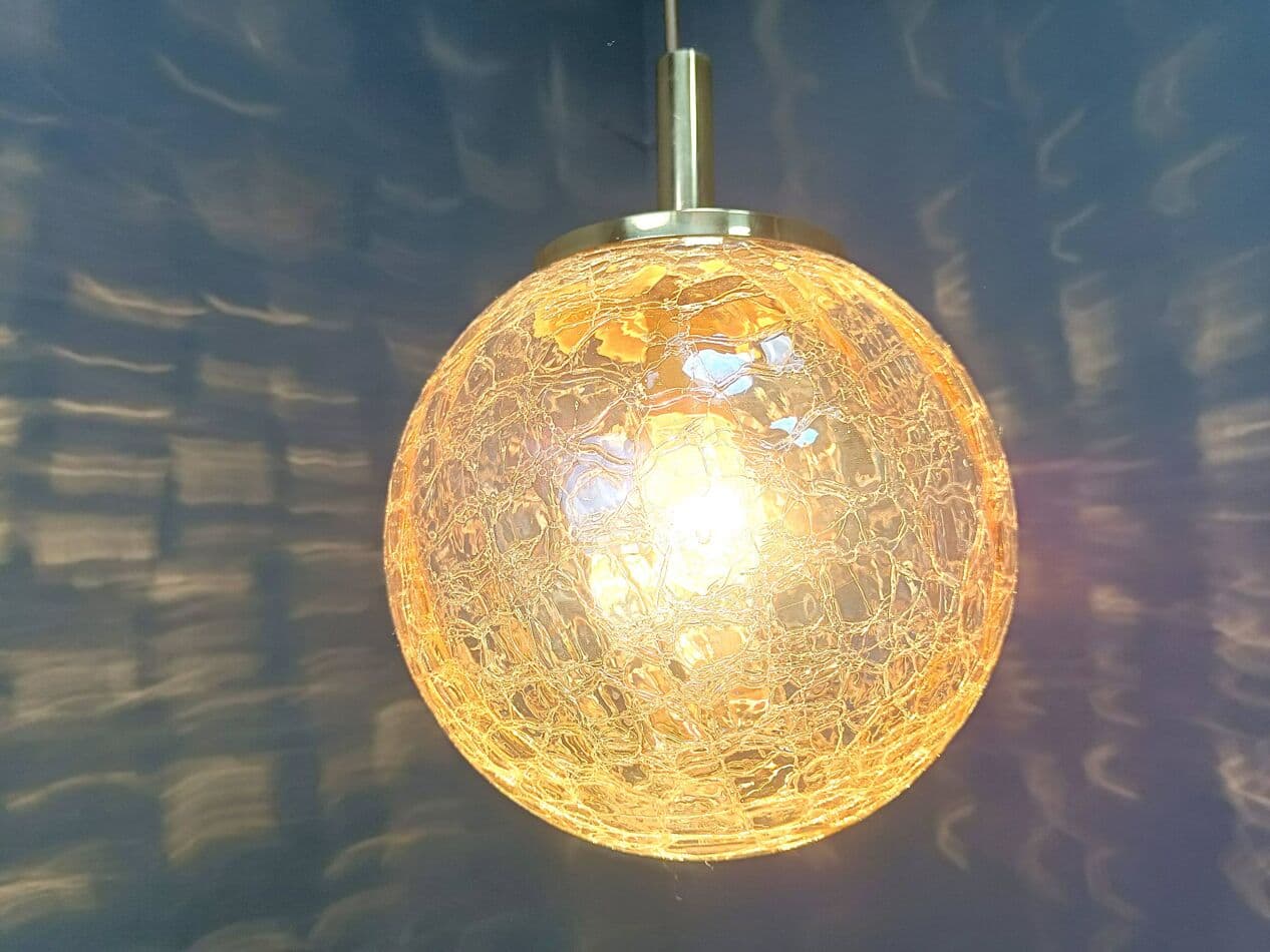 Lampa wisząca kula, złoty, szkło, Niemcy, lata 60. - 272235