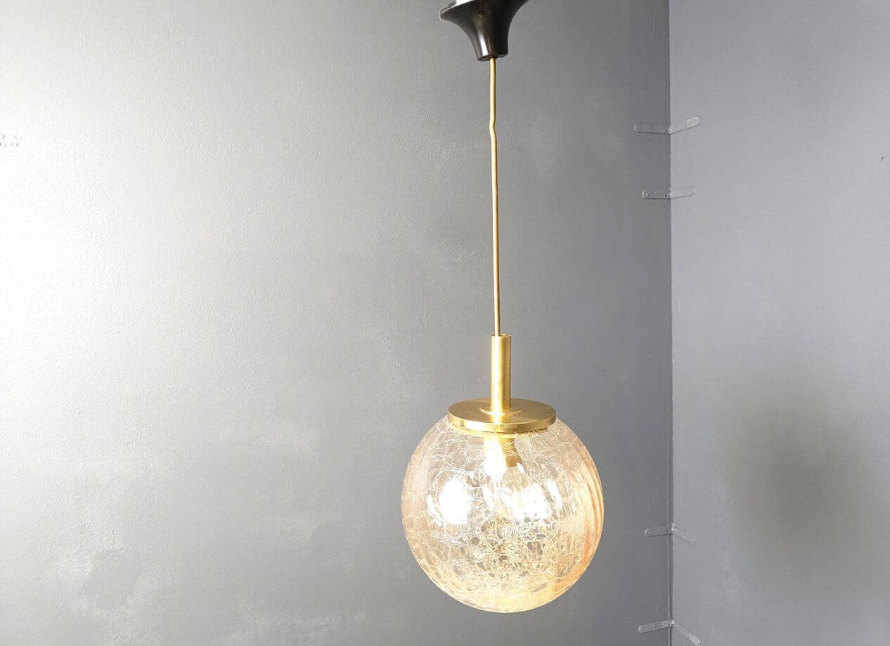 Lampa wisząca kula, złoty, szkło, Niemcy, lata 60. - 272241