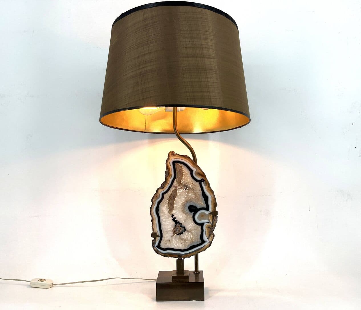 Lampa stołowa, agat, mosiądz złoty, Belgia, lata 70. - 272197