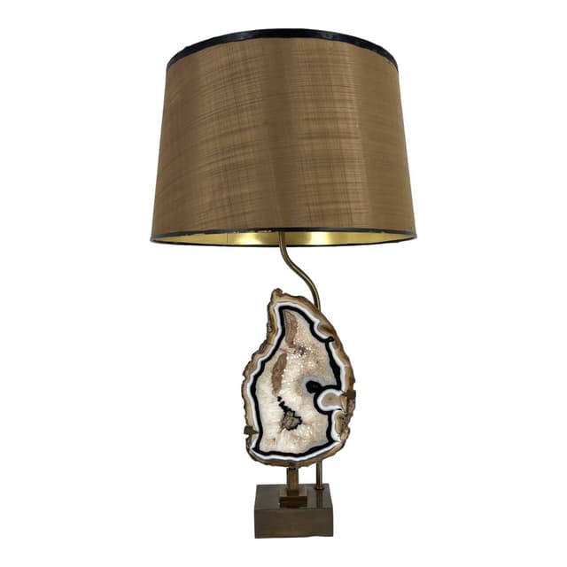 Lampa stołowa, agat, mosiądz złoty, Belgia, lata 70. - WYMIARY