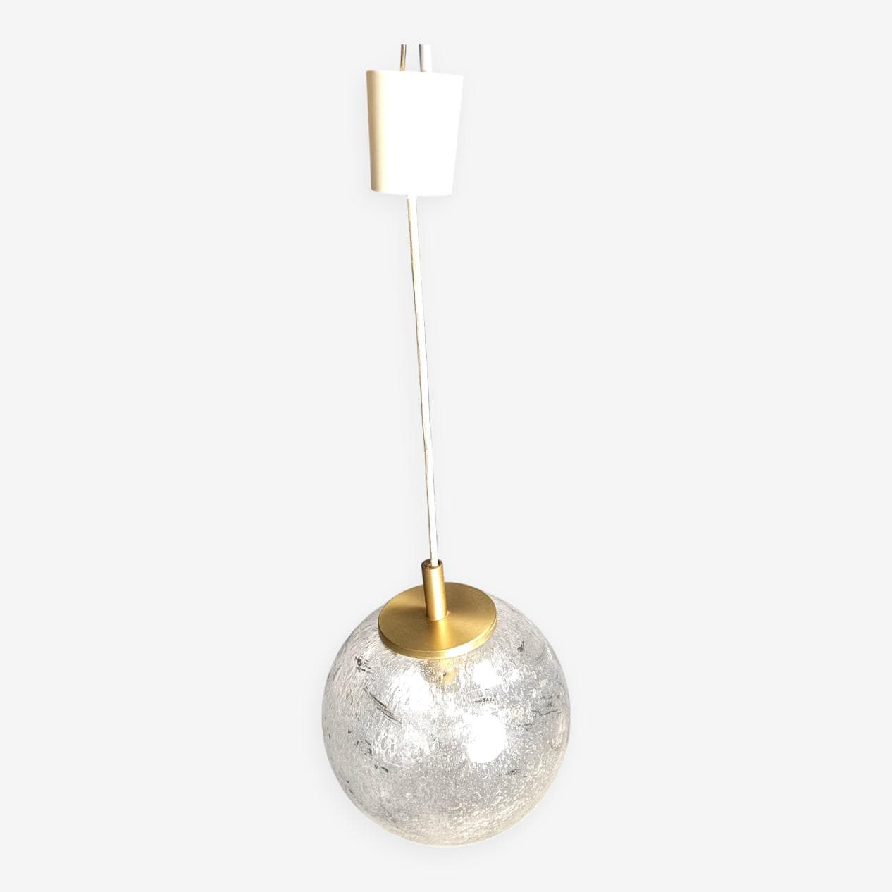 Lampa wisząca, kula, szkło przezroczyste, metal złoty, Doria Leuchten, Niemcy, lata 60. - 272183
