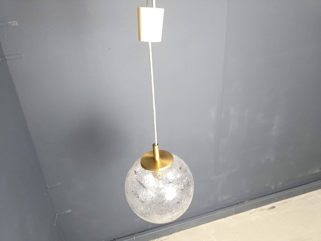 Lampa wisząca, kula, szkło przezroczyste, metal złoty, Doria Leuchten, Niemcy, lata 60. - 272188