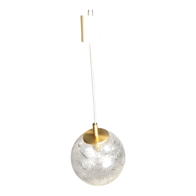 Lampa wisząca, kula, szkło przezroczyste, metal złoty, Doria Leuchten, Niemcy, lata 60. - WYMIARY