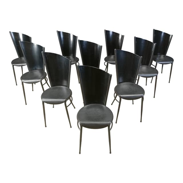 Zestaw dziesięciu krzeseł postmodernistycznych, drewno czarne, metal czarny, Włochy, lata 80. - WYMIARY