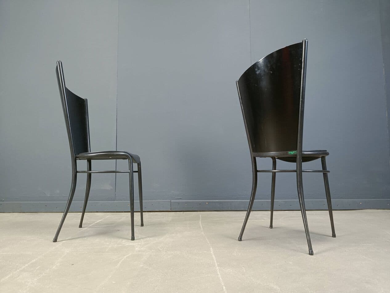 Zestaw dziesięciu krzeseł postmodernistycznych, drewno czarne, metal czarny, Włochy, lata 80. - 272124