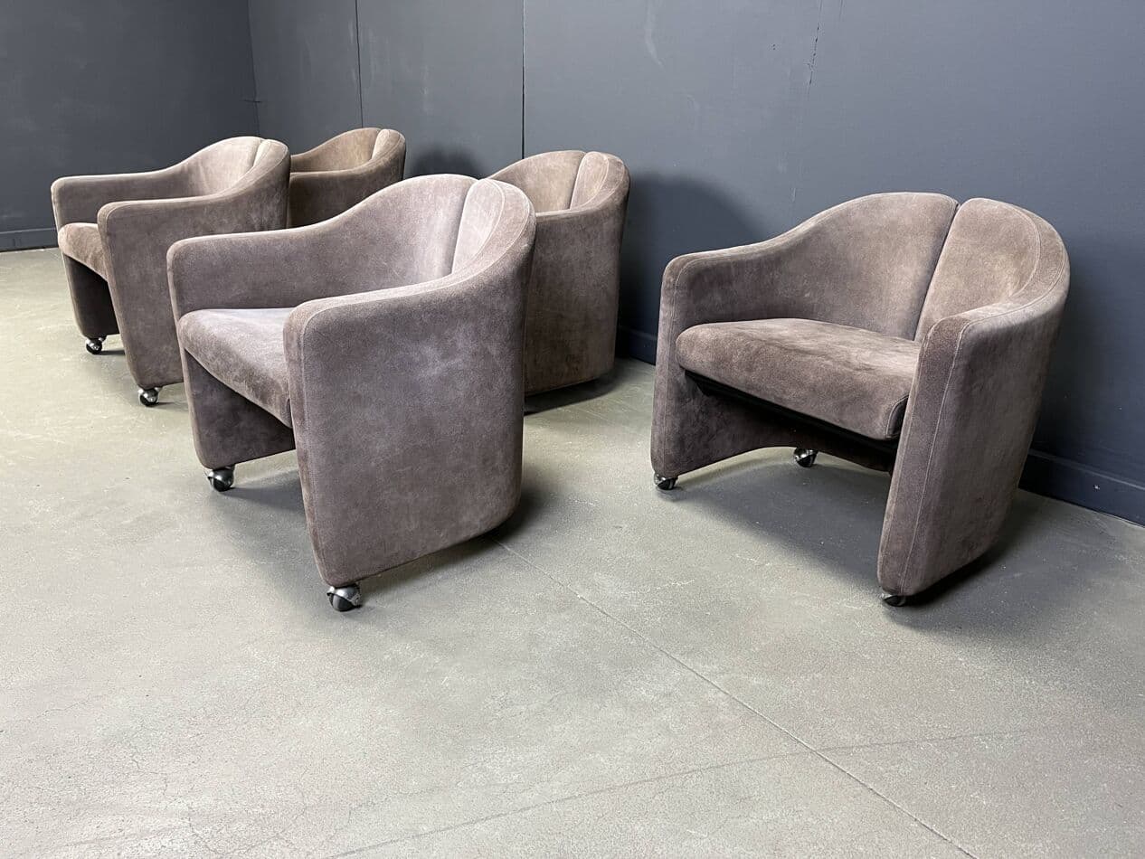 Zestaw pięciu foteli PS142, welur szary, proj. E. Gerli, Tecno, Włochy, lata 70. - 272051