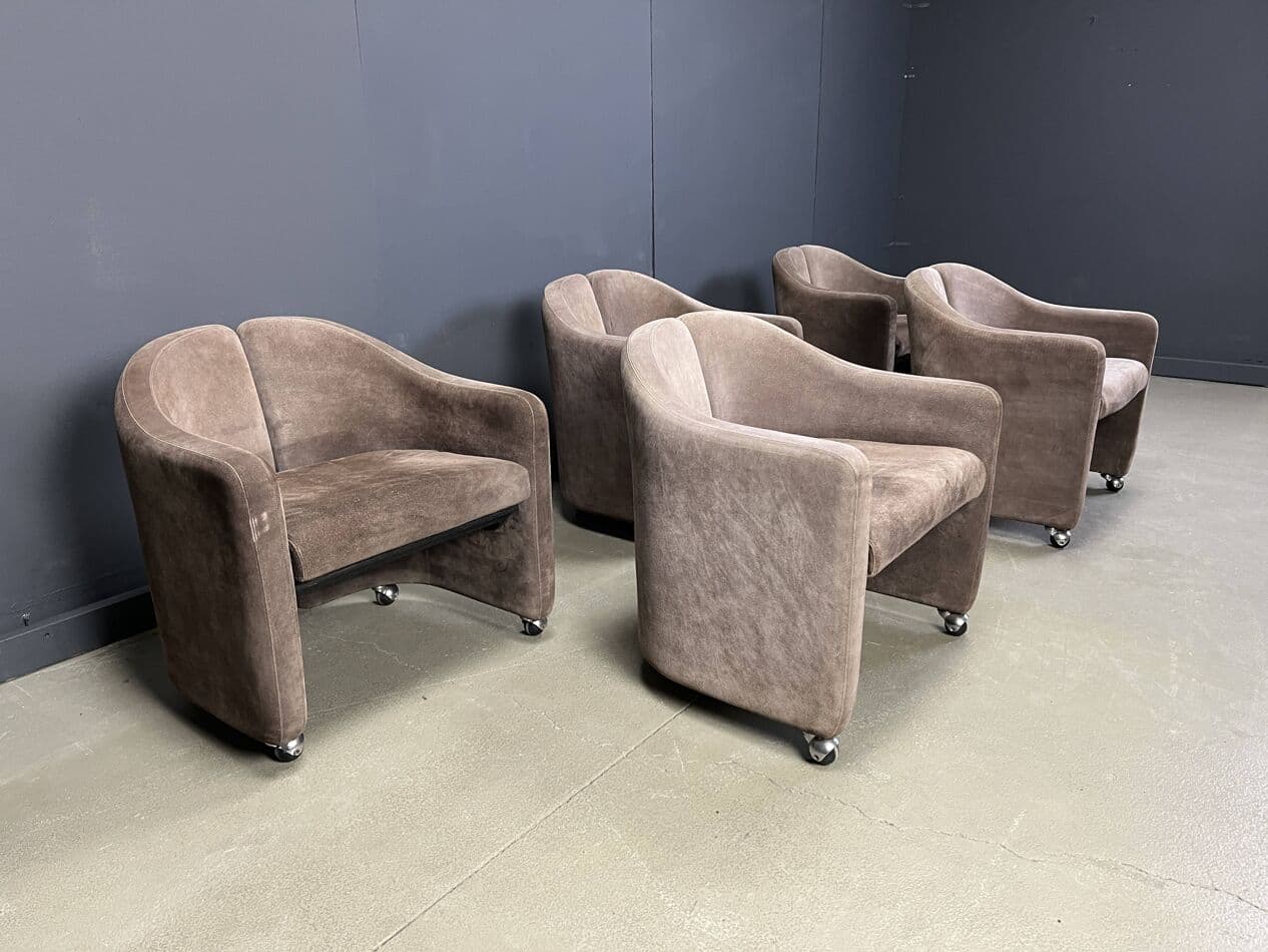 Zestaw pięciu foteli PS142, welur szary, proj. E. Gerli, Tecno, Włochy, lata 70. - 272052