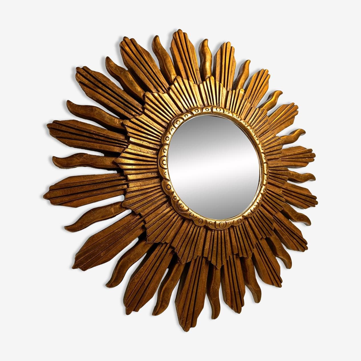 Sunburst mirror Ø48 cm, gold glass, Belgium, 1960s. - 271972