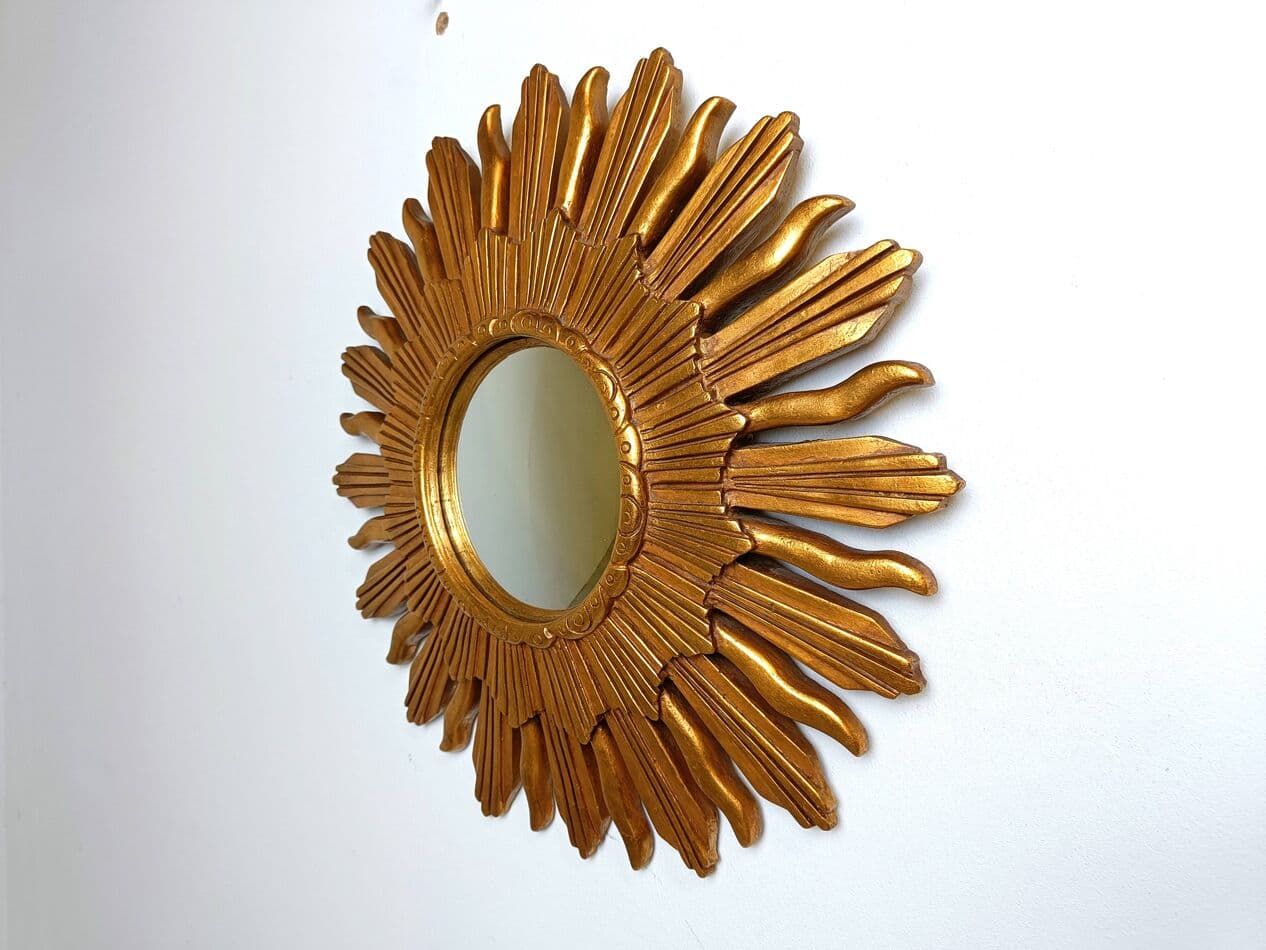 Sunburst mirror Ø48 cm, gold glass, Belgium, 1960s. - 271978