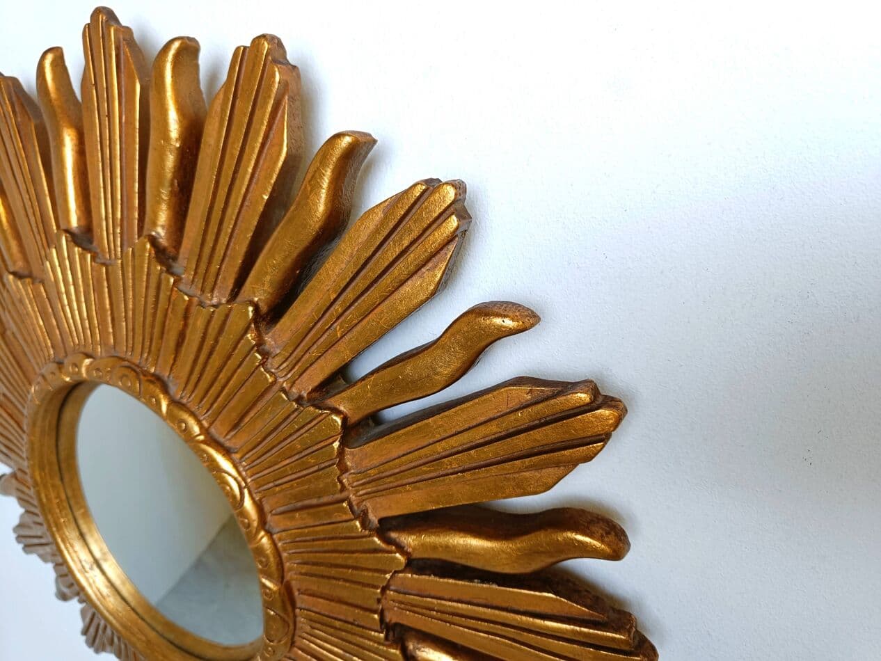 Sunburst mirror Ø48 cm, gold glass, Belgium, 1960s. - 271980