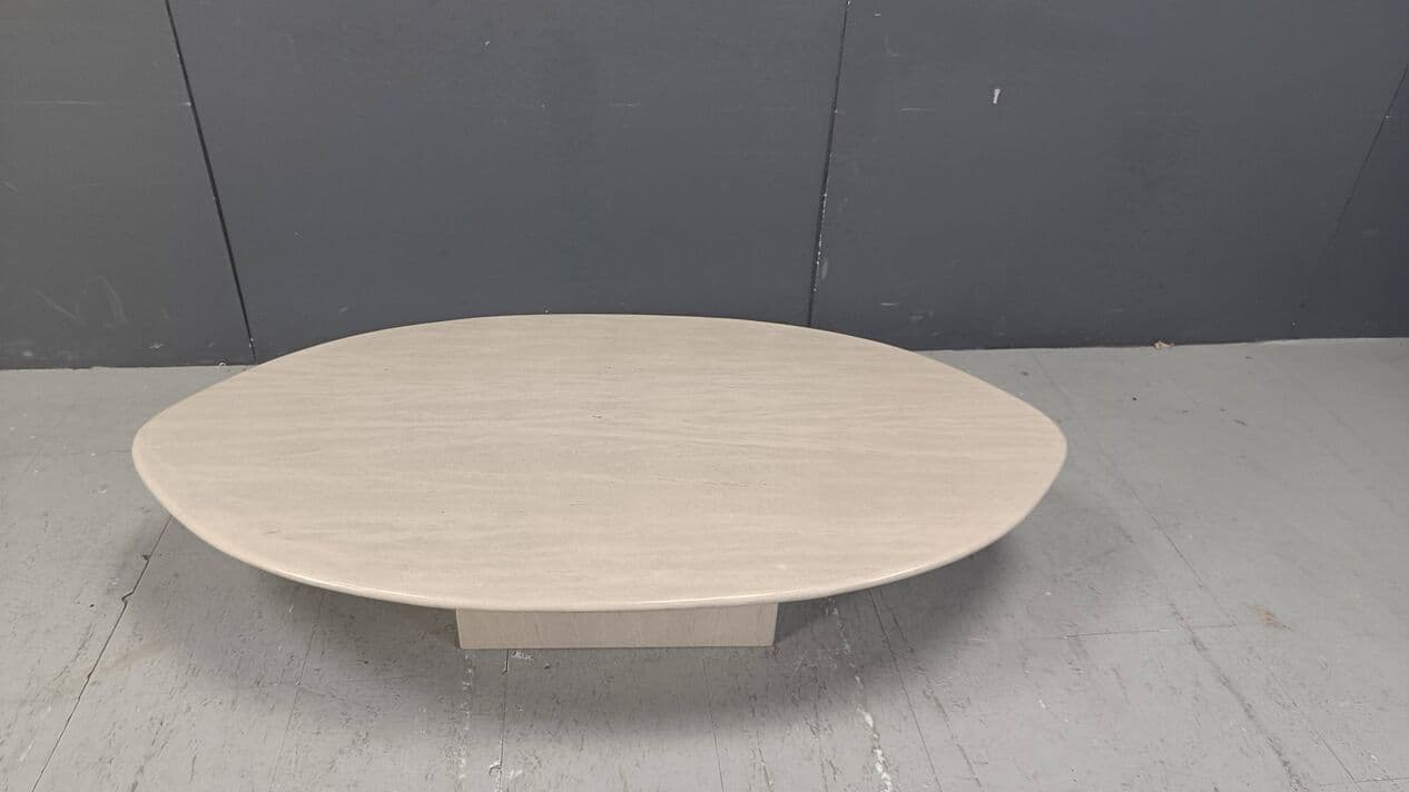 Stolik kawowy owalny, beżowy, trawertyn, Włochy, lata 70. - 271810