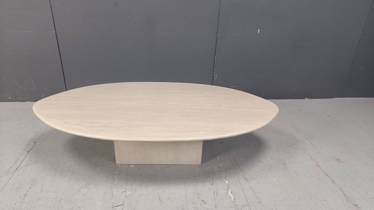 Stolik kawowy owalny, beżowy, trawertyn, Włochy, lata 70. - 271801