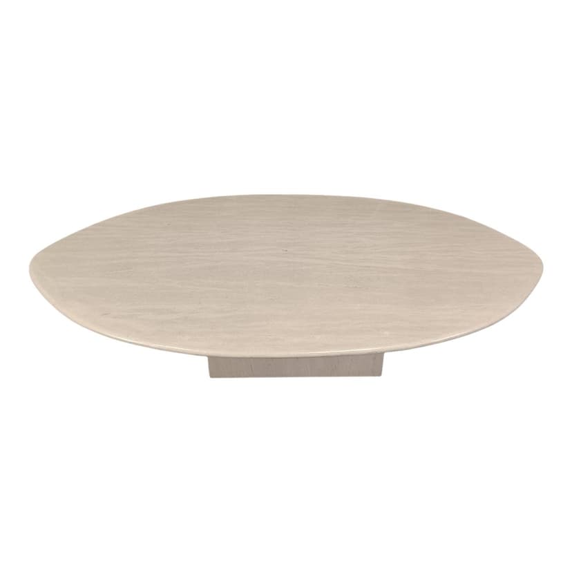 Stolik kawowy owalny, beżowy, trawertyn, Włochy, lata 70.