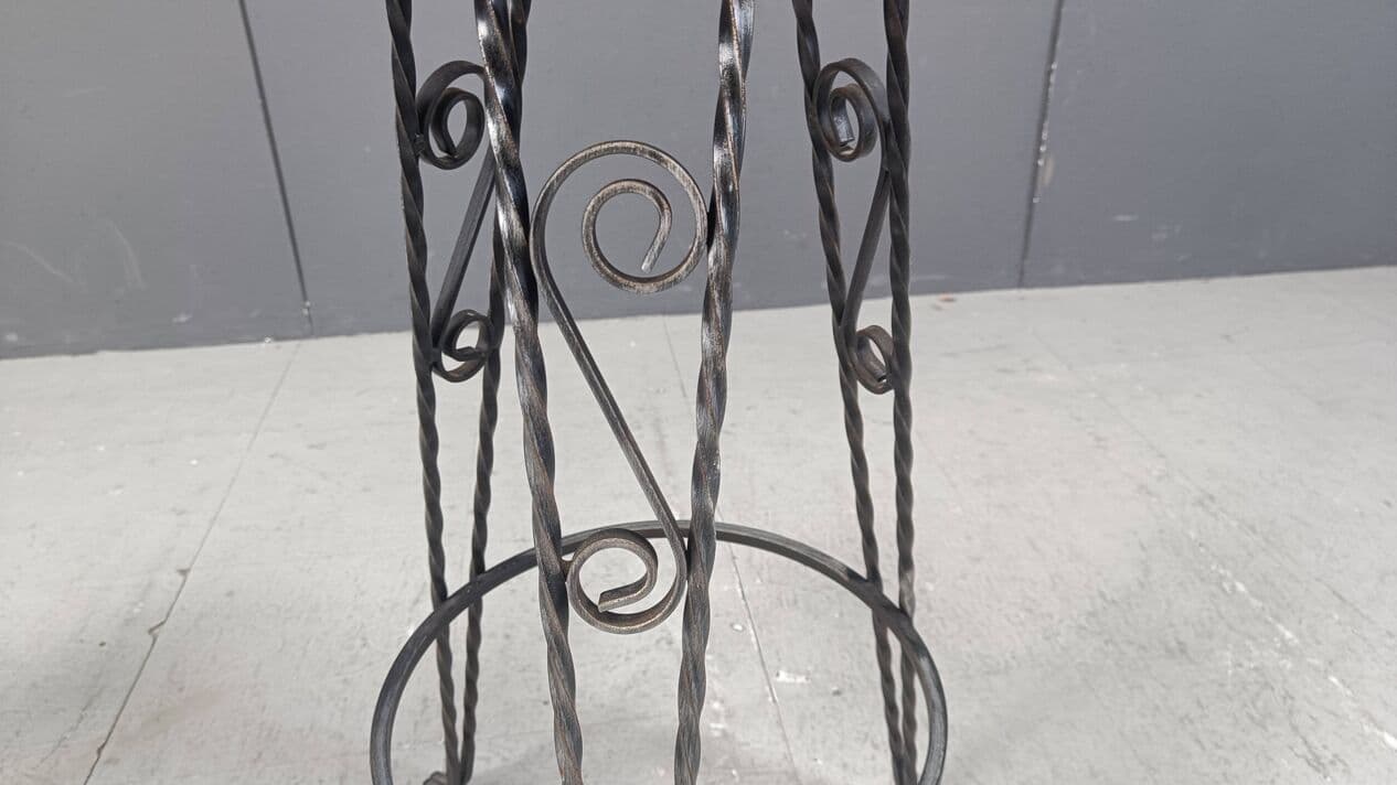 Zestaw sześciu hokerów, drewno brązowe, żelazo czarne, Hiszpania, lata 60. - 271790