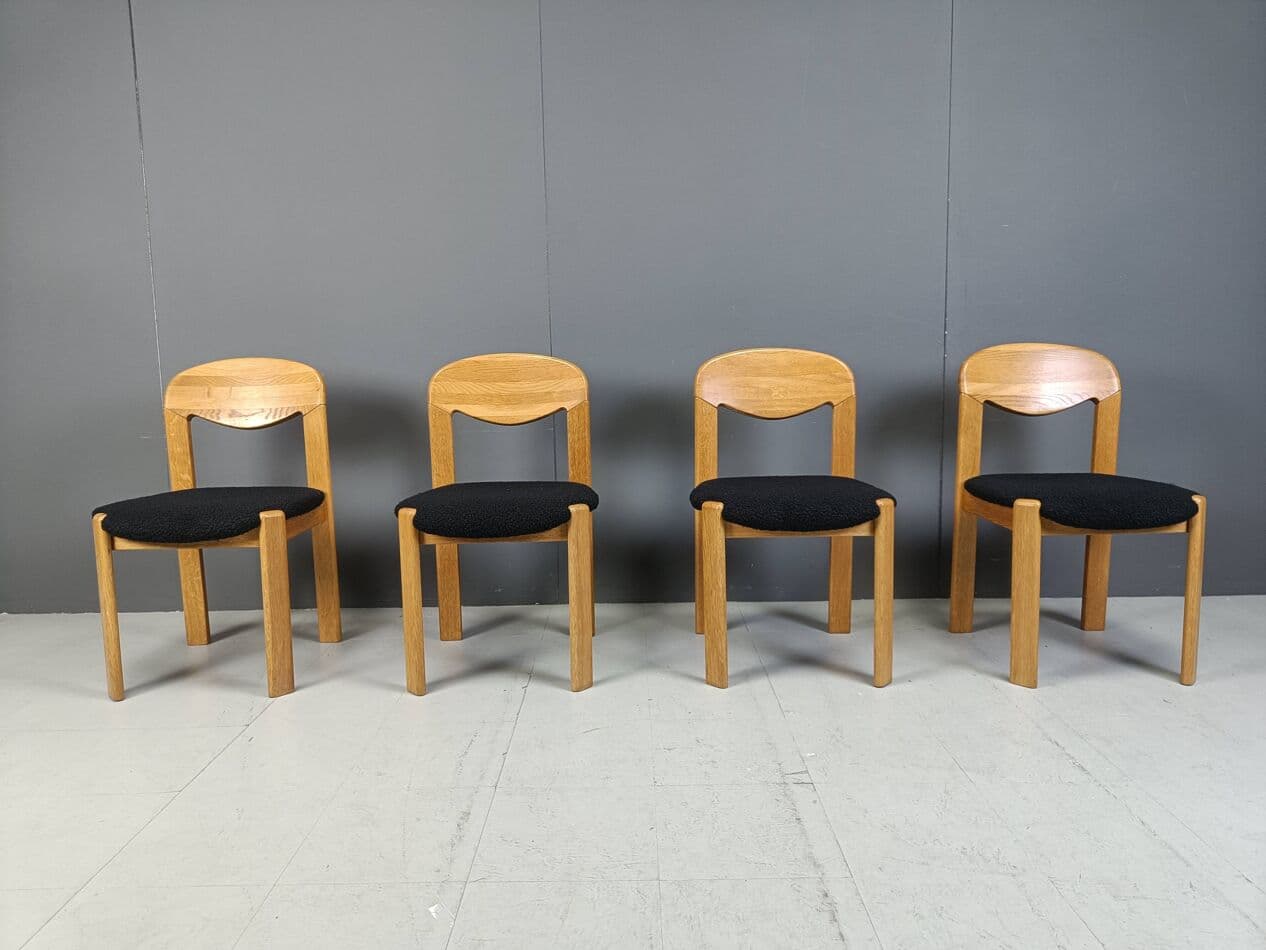 Set of four chairs, brown oak, black bouclé, Denmark, 1970s. - 271770