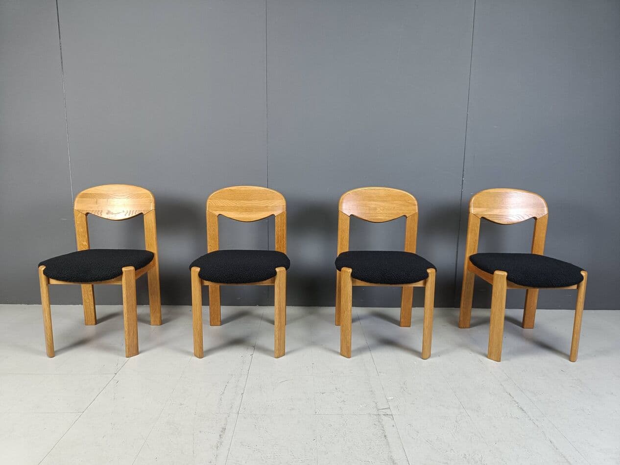 Set of four chairs, brown oak, black bouclé, Denmark, 1970s. - 271769