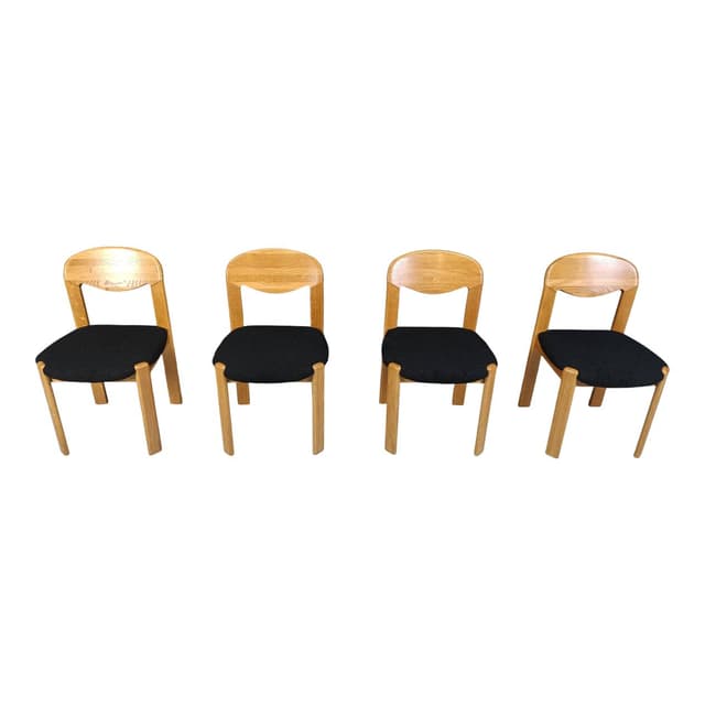 Set of four chairs, brown oak, black bouclé, Denmark, 1970s. - DIMENSION