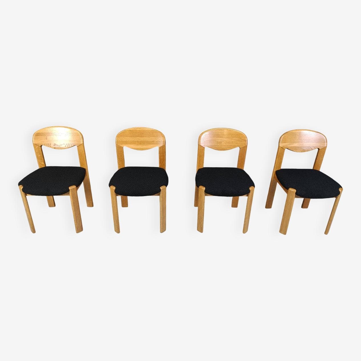 Set of four chairs, brown oak, black bouclé, Denmark, 1970s. - 271768