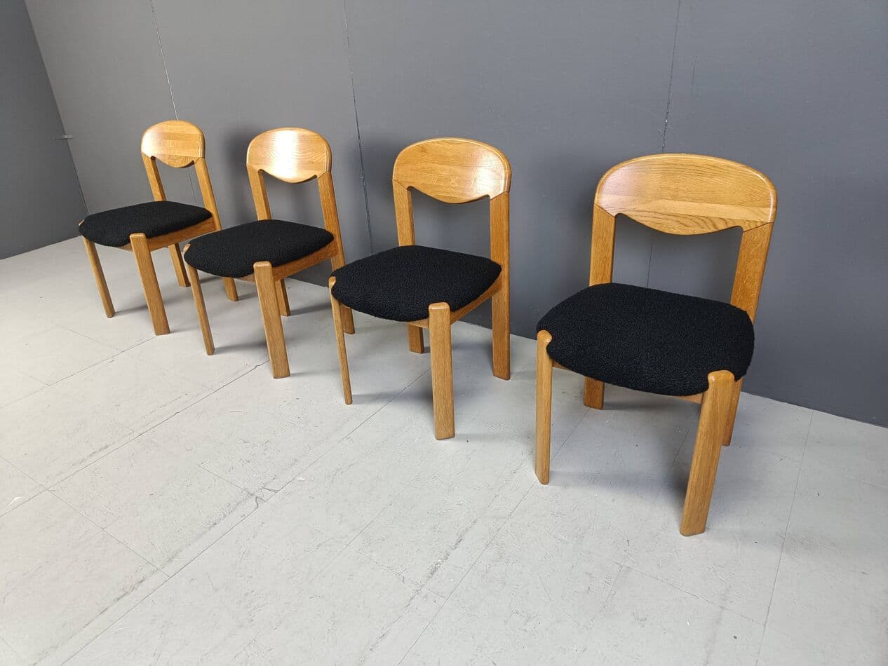 Set of four chairs, brown oak, black bouclé, Denmark, 1970s. - 271772