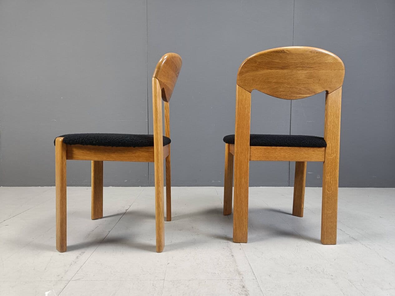 Set of four chairs, brown oak, black bouclé, Denmark, 1970s. - 271776