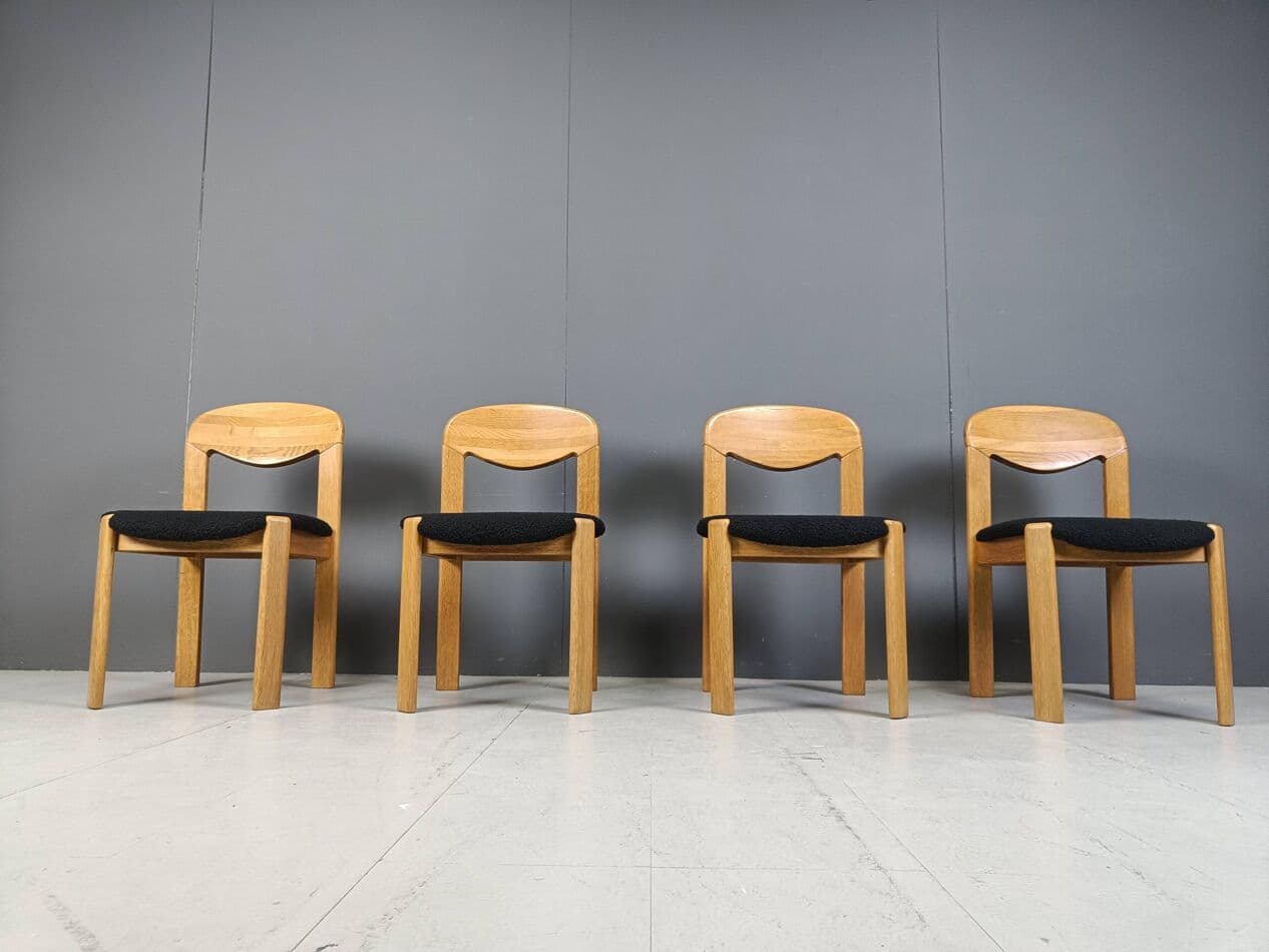 Set of four chairs, brown oak, black bouclé, Denmark, 1970s. - 271771