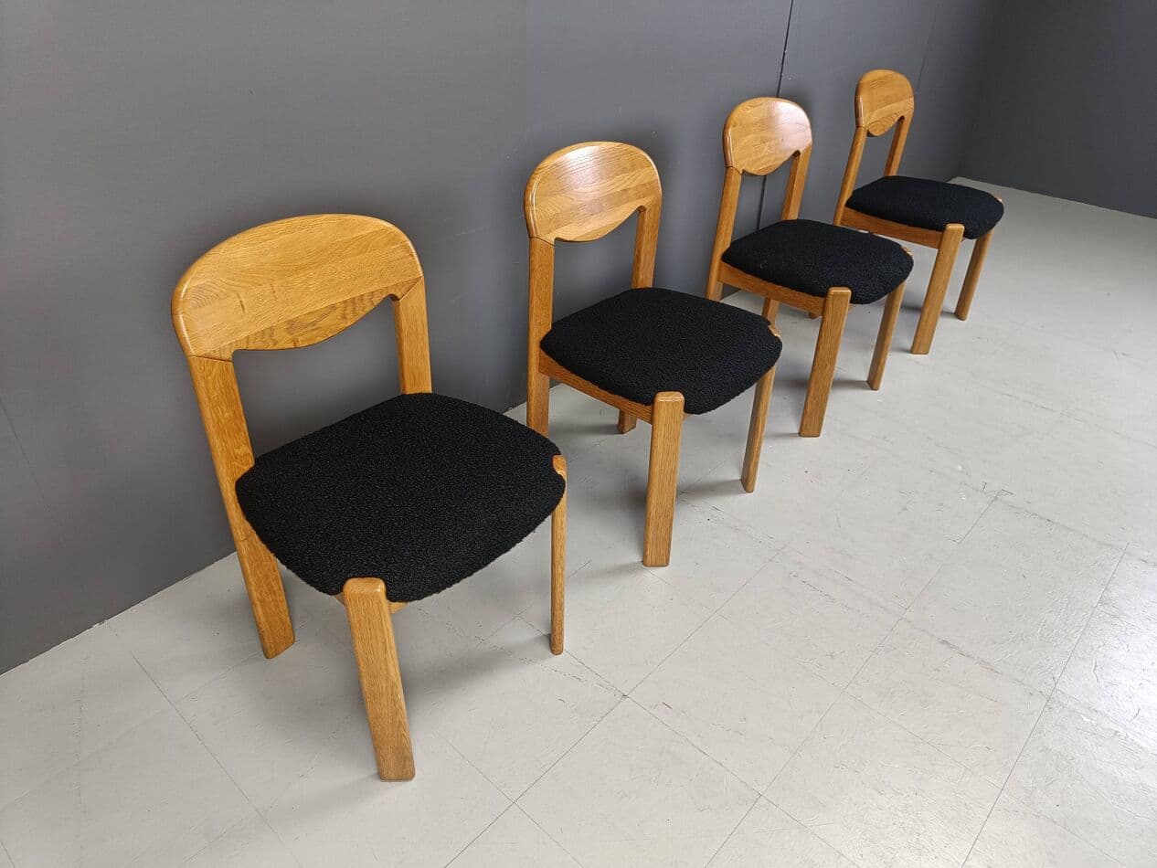 Set of four chairs, brown oak, black bouclé, Denmark, 1970s. - 271773