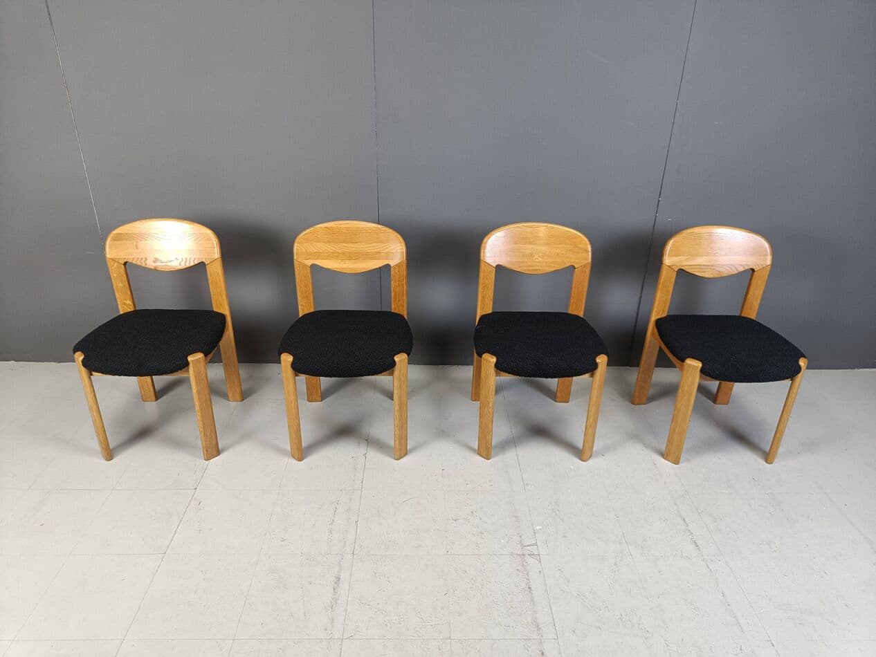 Set of four chairs, brown oak, black bouclé, Denmark, 1970s. - 271766