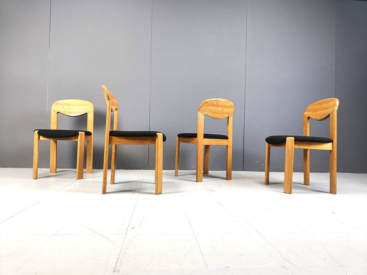 Set of four chairs, brown oak, black bouclé, Denmark, 1970s. - 271774