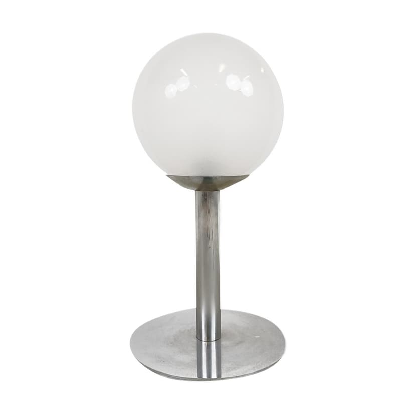 Lampa stołowa, szkło mlecznobiałe, chrom szary, Włochy, lata 60.