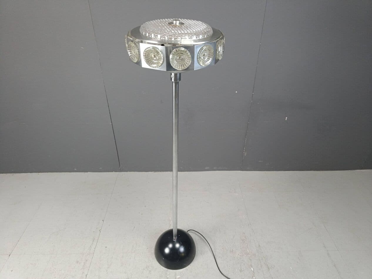 Lampa podłogowa Space Age, srebrny, aluminium szkło, Belgia, lata 70. - 271690