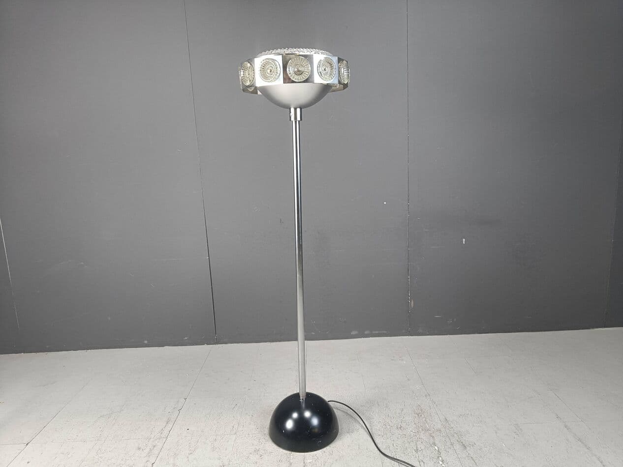 Lampa podłogowa Space Age, srebrny, aluminium szkło, Belgia, lata 70. - 271687