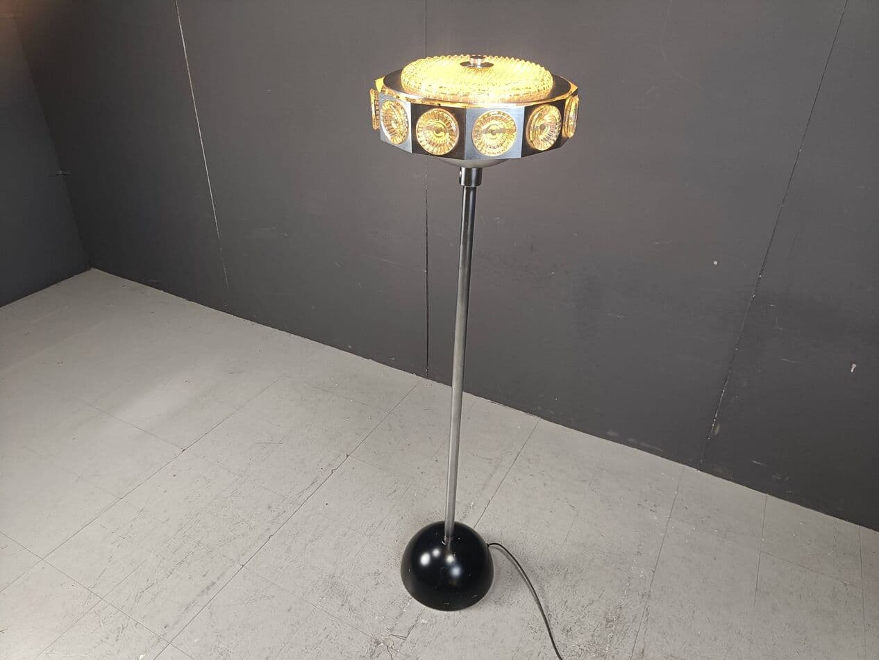 Lampa podłogowa Space Age, srebrny, aluminium szkło, Belgia, lata 70. - 271694