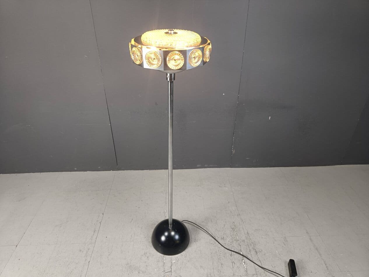 Lampa podłogowa Space Age, srebrny, aluminium szkło, Belgia, lata 70. - 271692