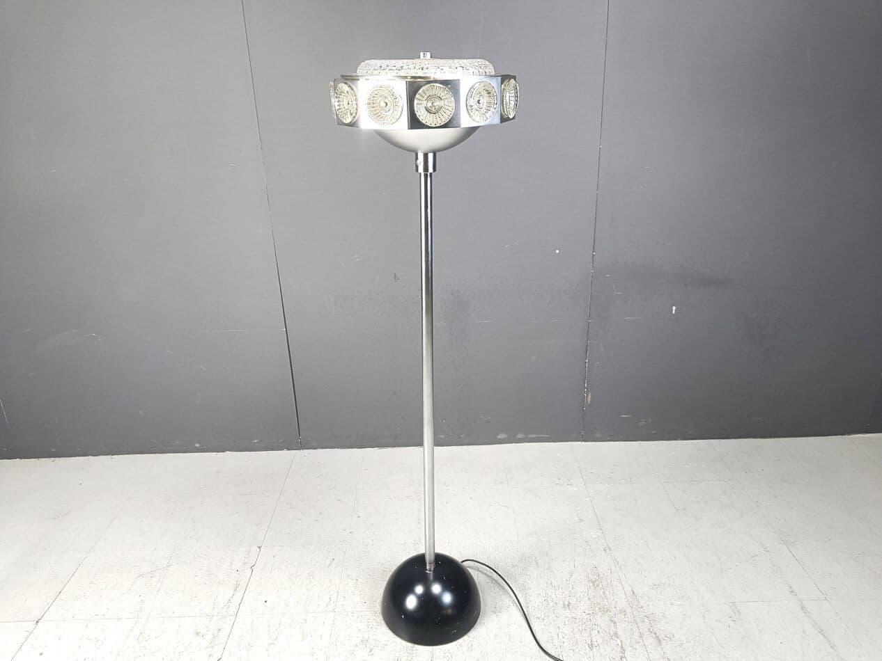 Lampa podłogowa Space Age, srebrny, aluminium szkło, Belgia, lata 70. - 271682