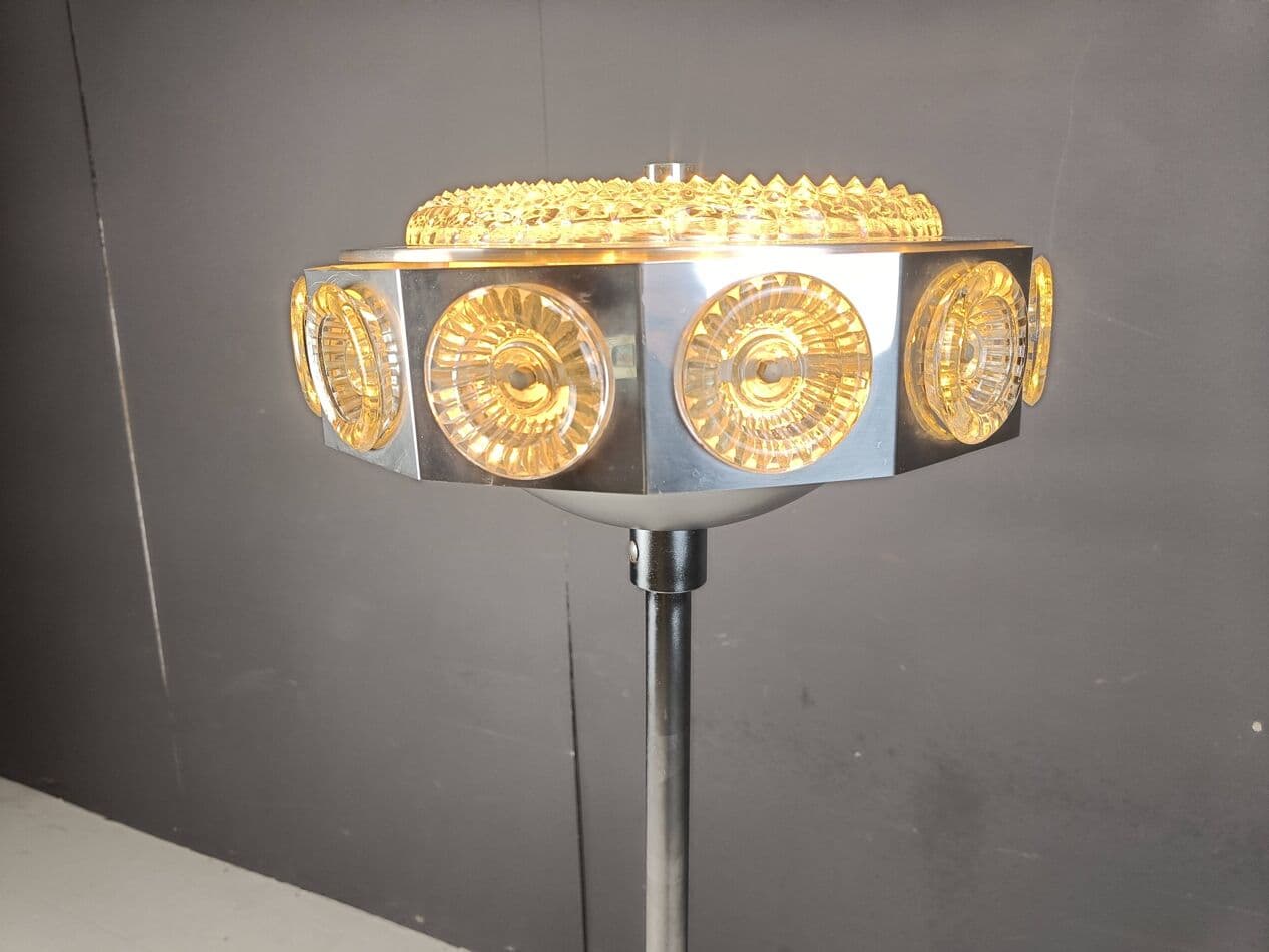 Lampa podłogowa Space Age, srebrny, aluminium szkło, Belgia, lata 70. - 271683