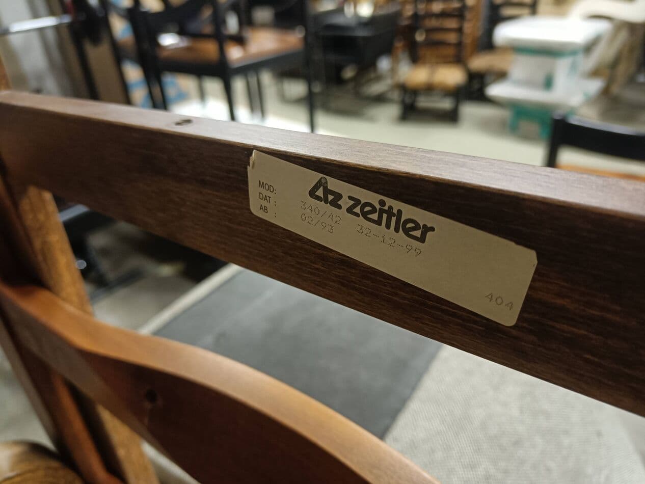 Zestaw ośmiu krzeseł z podłokietnikami, sklejka, tkanina szara, Niemcy, lata 80. - 271669