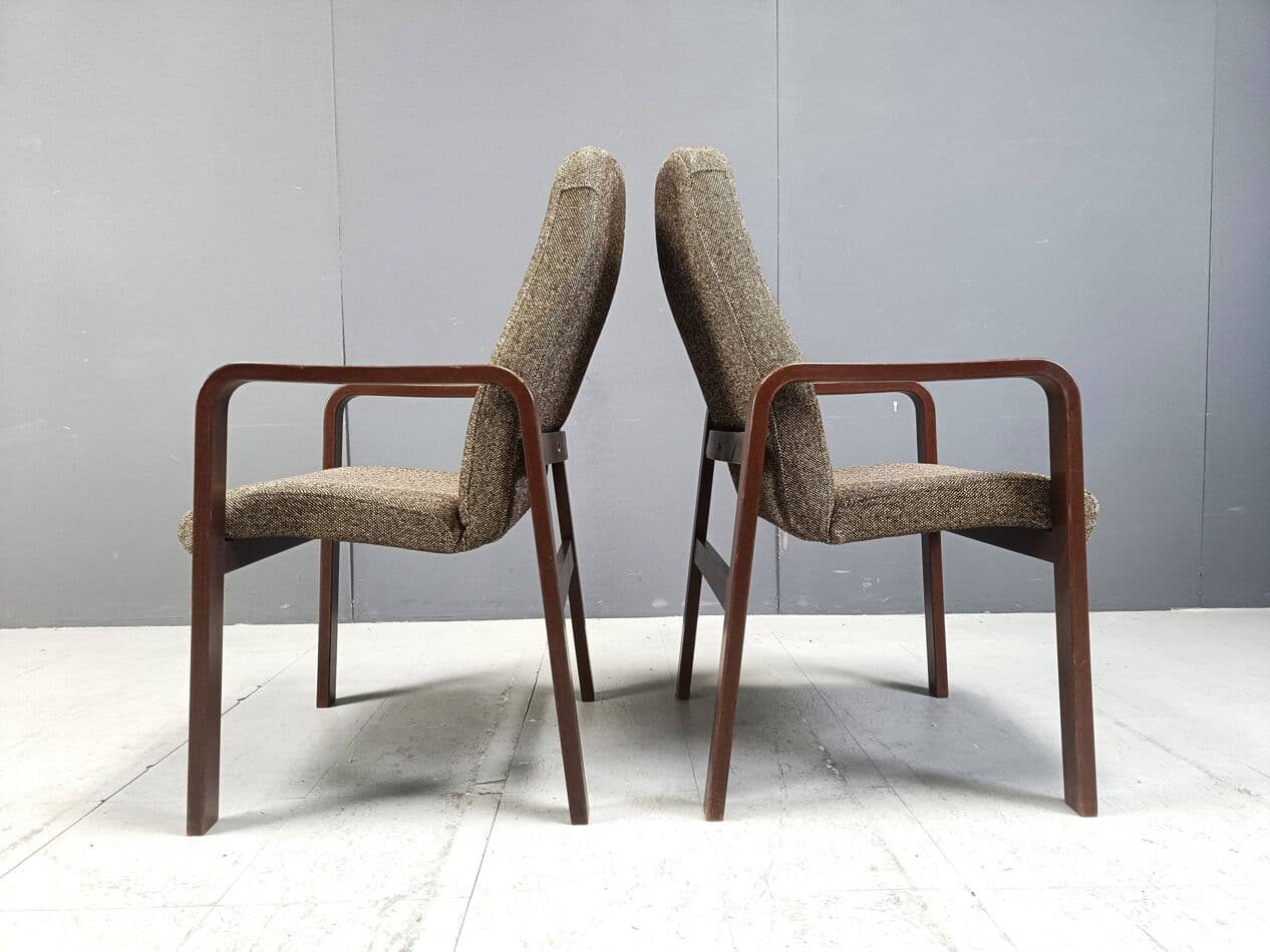 Zestaw ośmiu krzeseł z podłokietnikami, sklejka, tkanina szara, Niemcy, lata 80. - 271661