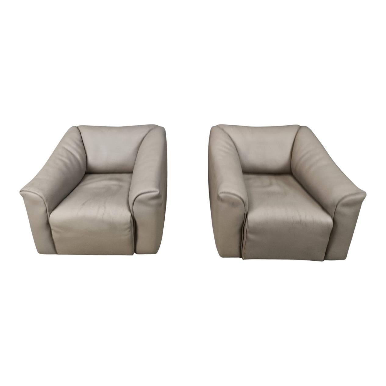 Para foteli D7, szary, skóra, De Sede, Szwajcaria, lata 70.