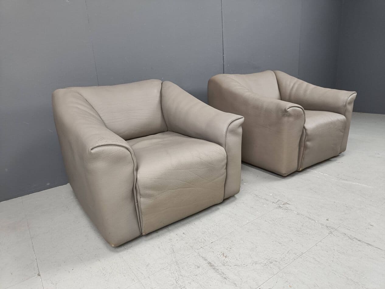 Para foteli D7, szary, skóra, De Sede, Szwajcaria, lata 70. - 271653