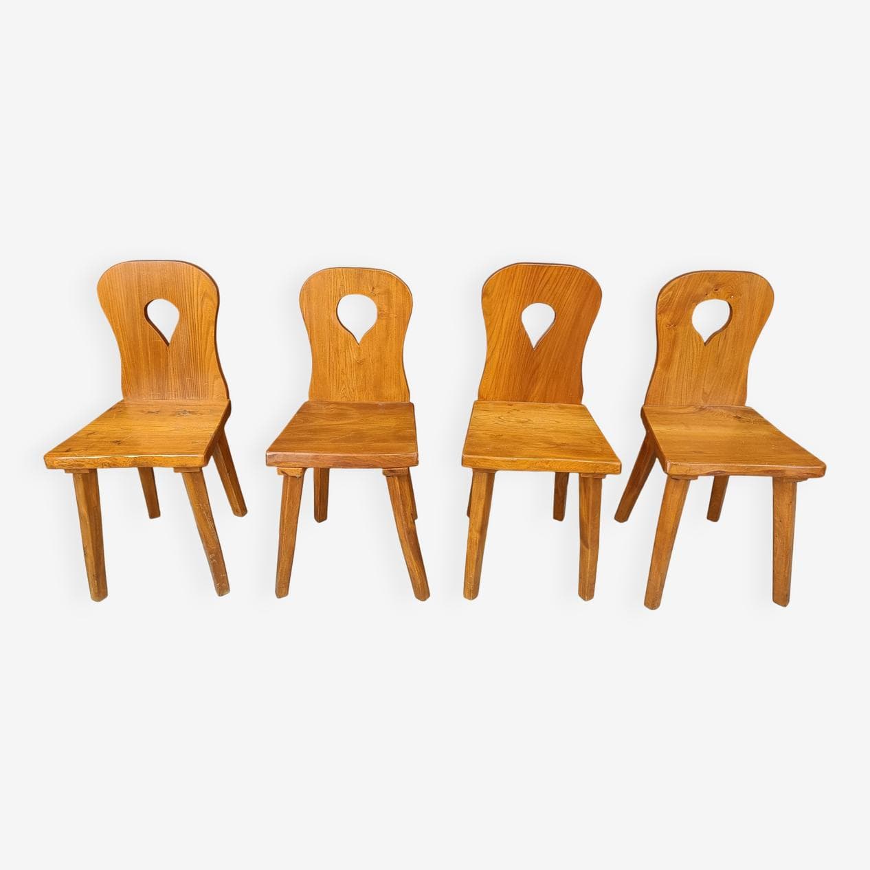 Zestaw czterech krzeseł jadalnianych brutalistycznych, brąz, drewno, Niemcy, lata 60. - 271637