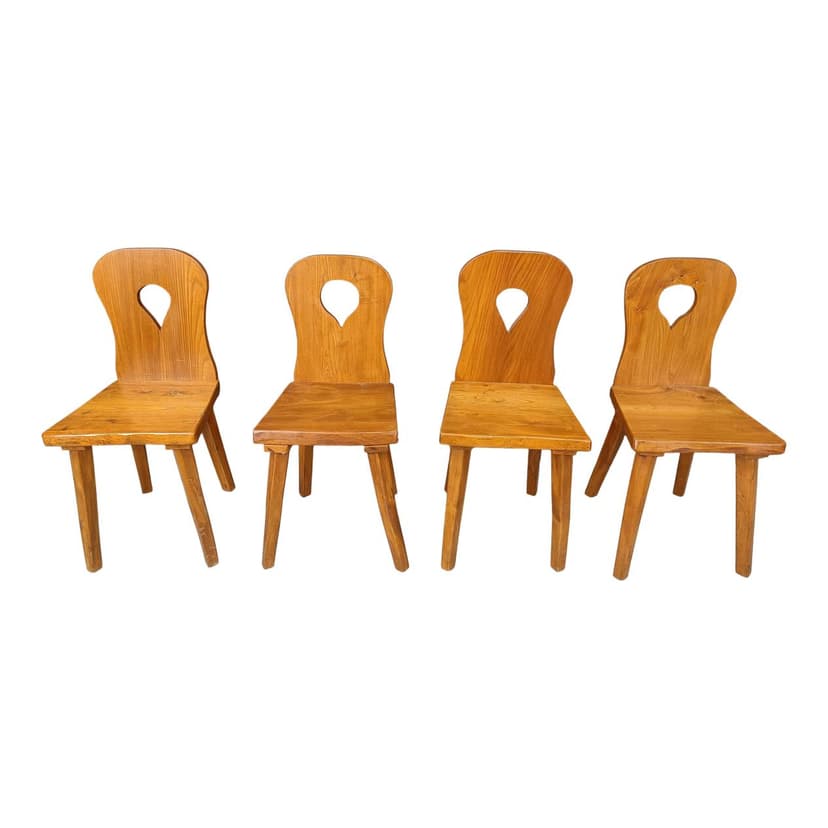 Set of Four Brutalist Dining Chairs, brown, wood, Germany, 1960s.