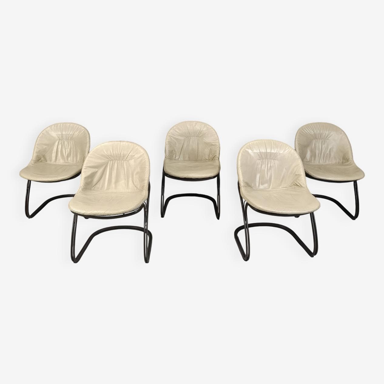 Set of Five Dining Chairs Pascale, beige leather, dark brown metal, by G. Rinaldi, Italy, 1970s. - 271612