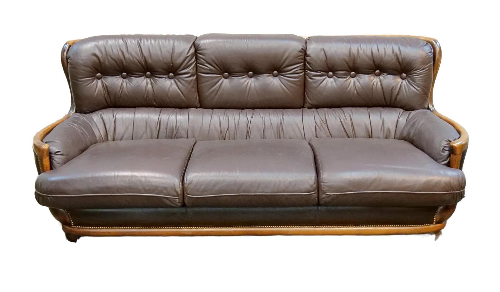 Sofa Arts & Crafts, skóra brąz ciemny, orzech, Europa, lata 50.