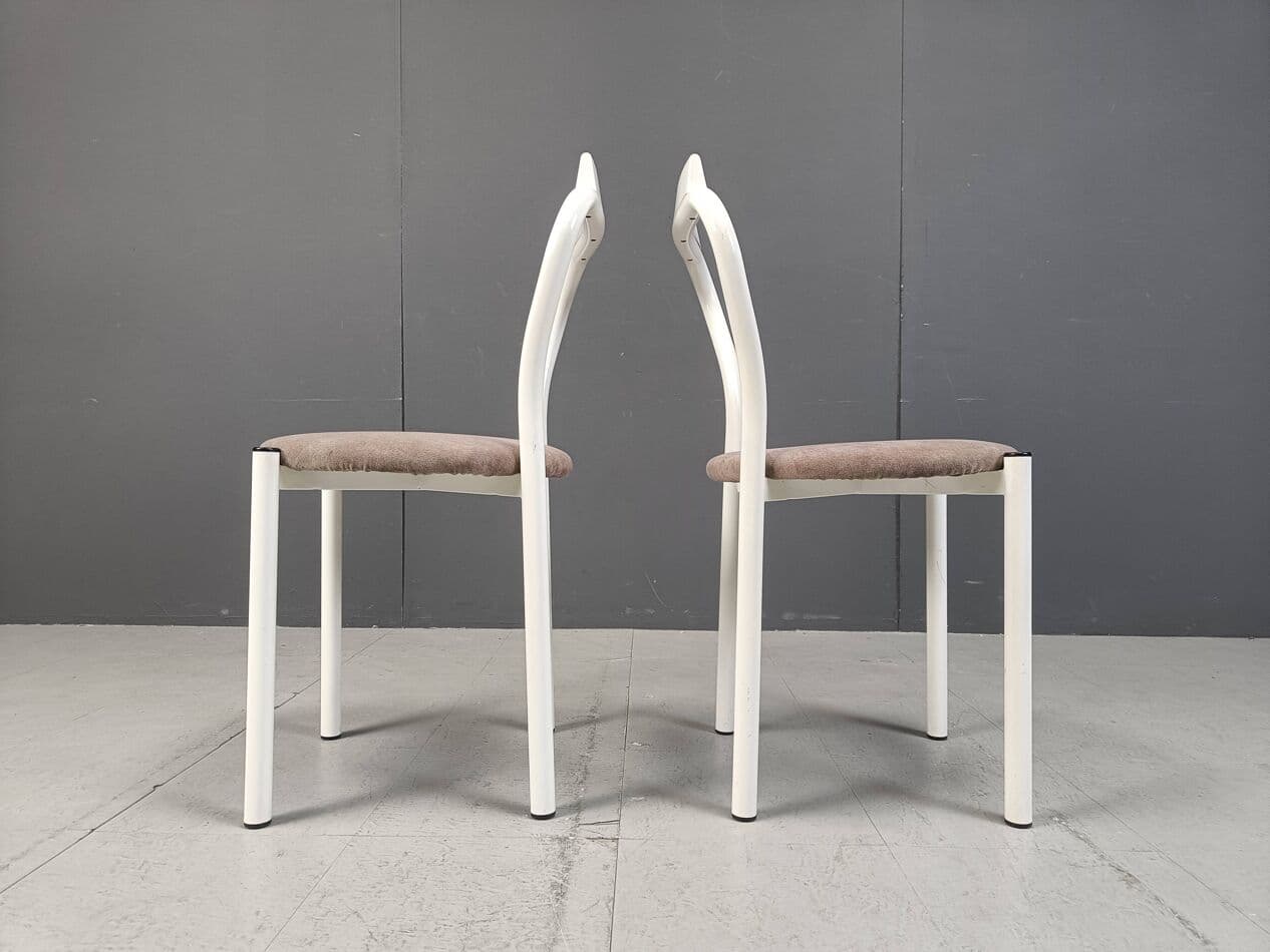 Set of four dining chairs, white, metal, velour, Italy, 1980s. - 271596