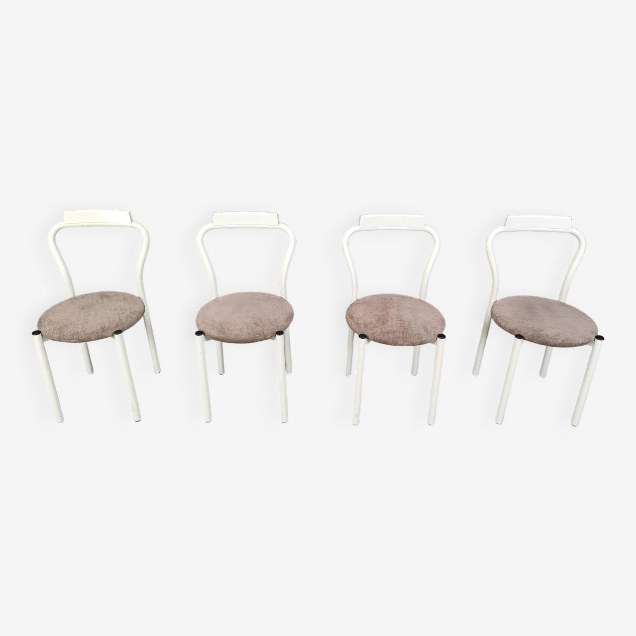 Set of four dining chairs, white, metal, velour, Italy, 1980s. - 271599
